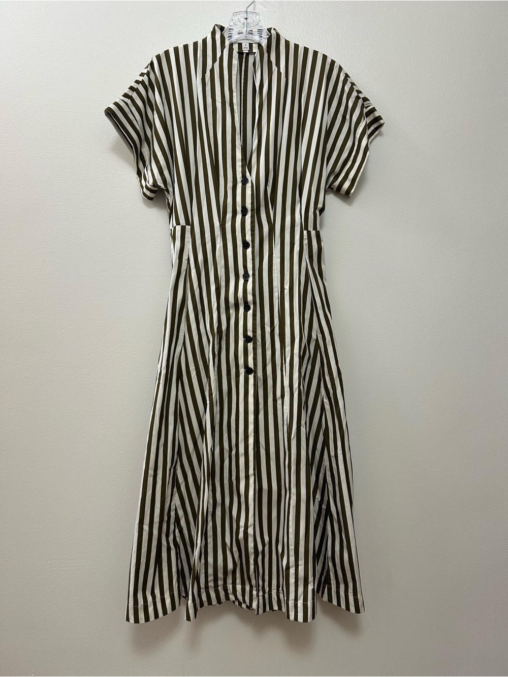 Banana Republic 100% Cotton Stripe Olive Green & White Button-Front Maxi Size -4